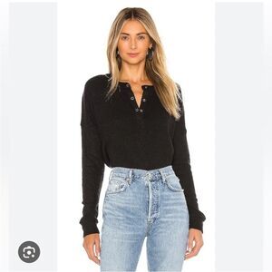 Bobi cropped Henley long sleeve tee Black XS